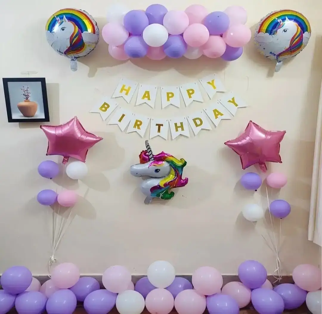 Unicorn purple and pink birthday decor